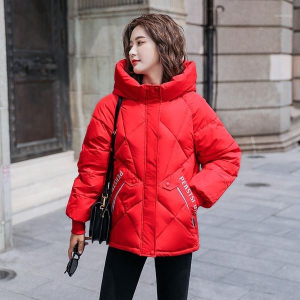 

parkas women's cotton coat 2020 new winter jacket cotton padded down hooded loose embroidery casual coat overcoat k9071, Black