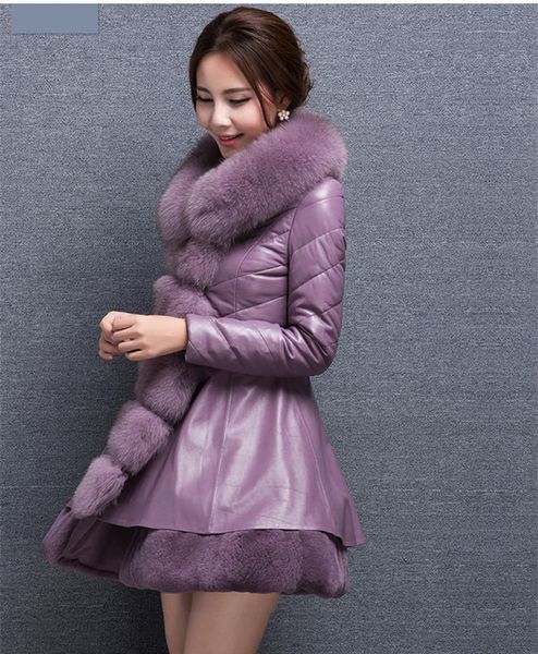 

2021 new coat plutonium leather jacket with fake female high imitation fox fur collar winter coats of women more size wxf122 y9jo, Black