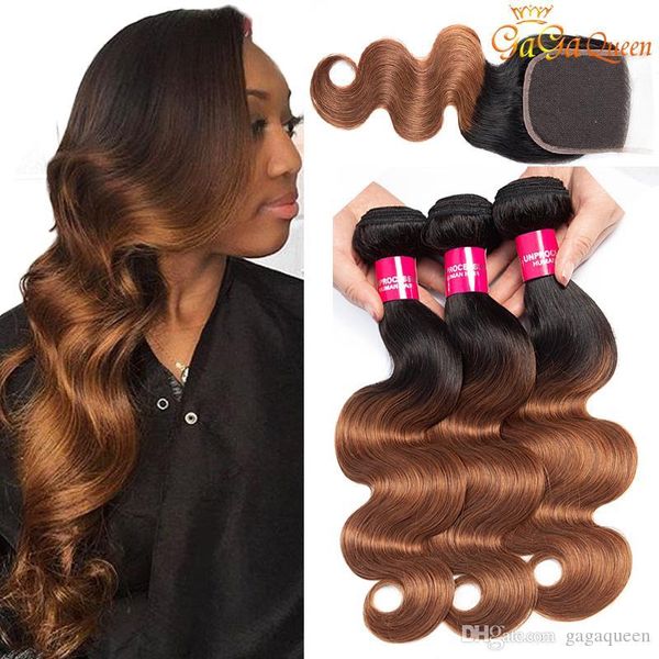 

ombre brazilian body wave human hair bundles with 4x4 lace closure 1b 30 blonde brazilian human hair weave 3 bundles with closure, Black;brown