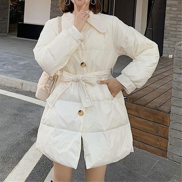 

4 colours high-quality new 2021 autumn winter women jackets lace up quilted puffer parkas warm sweet lady oversize coat, Black