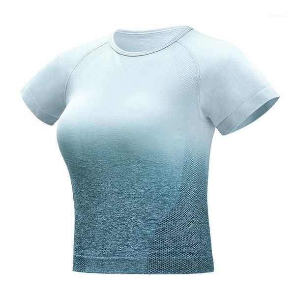 

yoga outfits nylon gradient gradual shirt clothes women's gymnasium sports short sleaves wear t-shirts for women1, White;red