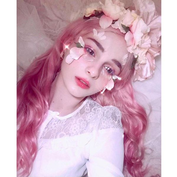 

2021 new popular style european and american cigarette pink split long curly hair cos animation wig rose net, Black