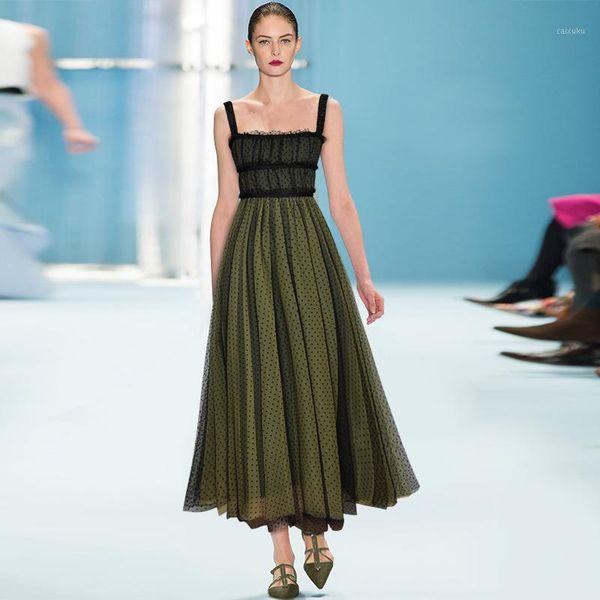 

gedivoen fashion designer summer dress women spaghetti strap backless beading mesh a line dress high street midi dresses1, Black;gray