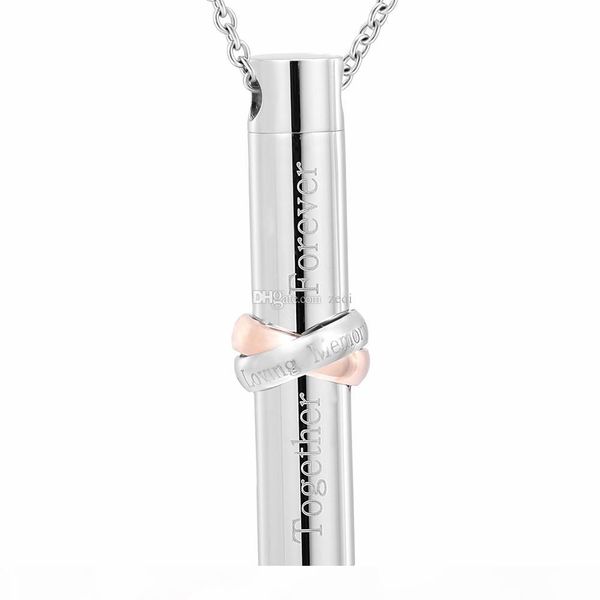 

полый цилиндр из нержавеющей стали вместе навсегда навсегда любовное кремация мемориальное урное ожерелье, Silver