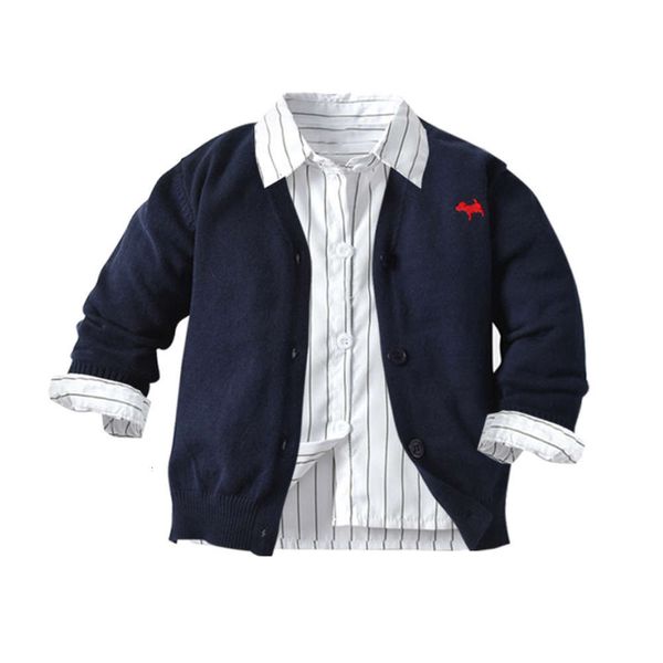 

t-shirt new boys' autumn cardigan children's et two piece striped shirt college sweater, Black