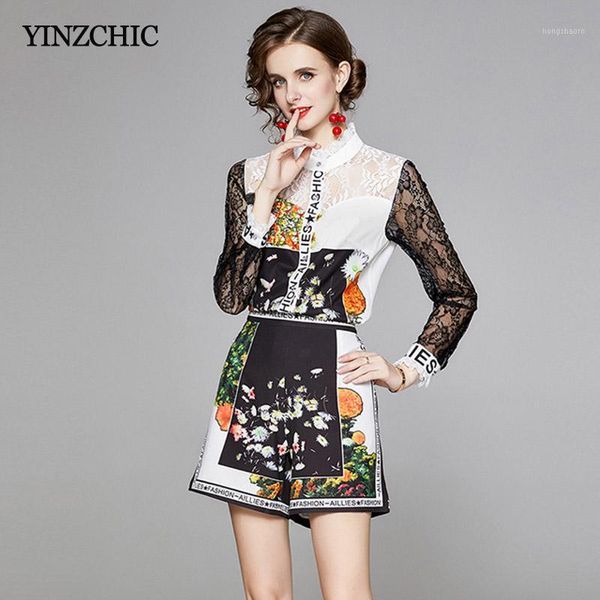 

new 2020 female elegant 2pcs suit lace patched woman blouse pants set floral printed ladies office suit set femme autumn blouse1, Gray