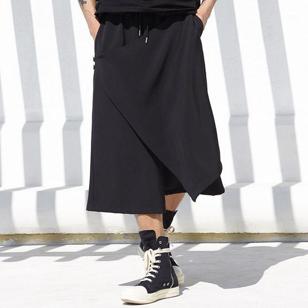 

men japan dark style casual wide leg pants male streetwear hip hop gothic fashion loose skirt pant harem trousers1, Black