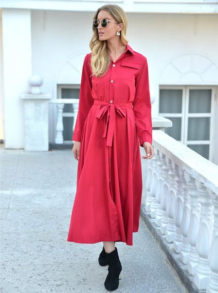 

womens designer midi платье с длинным рукавом одиночная грудящая сплошная цветная рубашка платья мода повседневная женская одежда, Black;gray