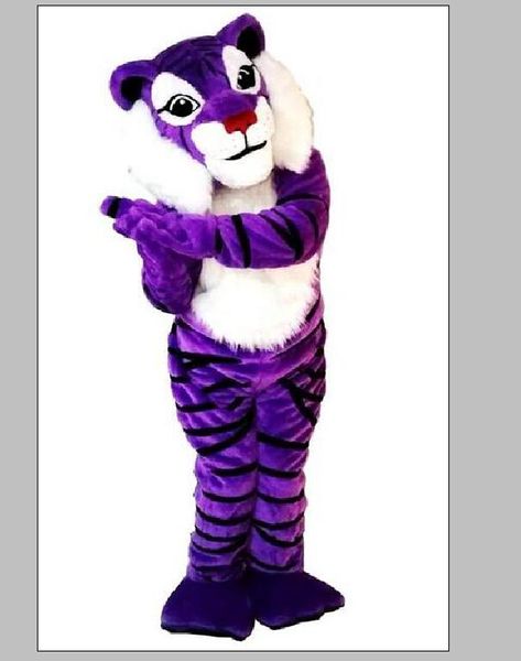 2018 Vendita diretta in fabbrica Costumi viola della mascotte della tigre per il vestito operato dall'attrezzatura di Halloween di natale del circo degli adulti Trasporto libero