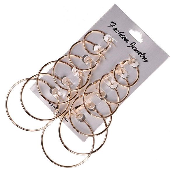 

hoop & huggie oversize big smooth circle earrings set for women simple punk pendenties round party club nightclub brincos, Golden;silver
