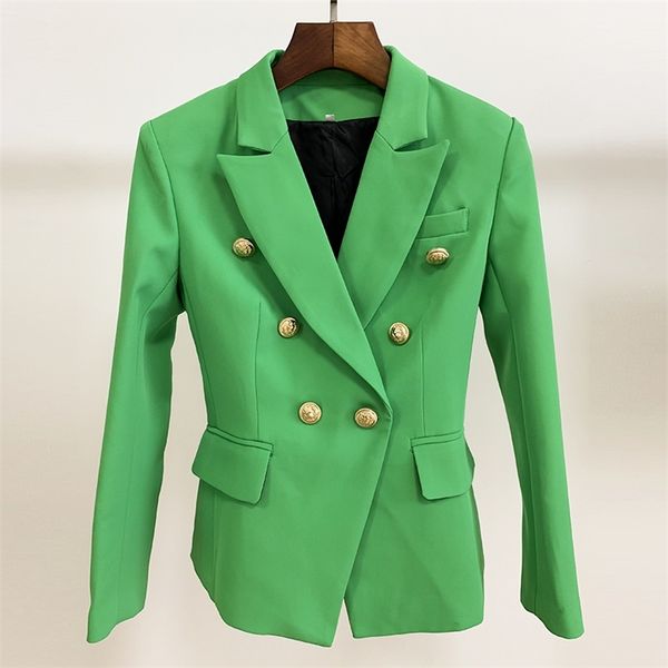 

high street new designer blazer women's metal lion buttons double breasted classic blazer jacket emerald green 201102, White;black