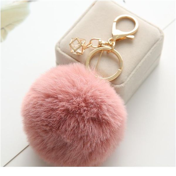 

23 colors trinket fluffy artificial rabbit fur ball key chain pompons keychain women car bag key ring jewel jllvnx