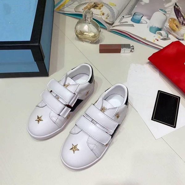 

a1 black genuine leather kids shoes designer gold bee star embroidered trainers boys girls sneakers size 26-35, Black;red