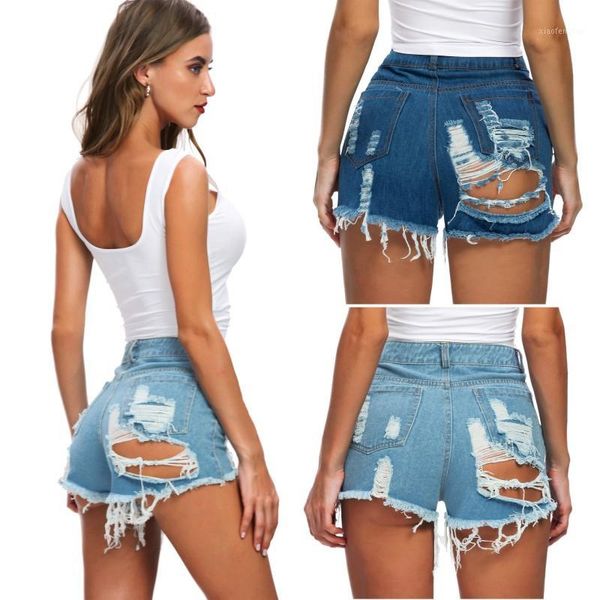 

ladies shorts women denim jeans ripped holes female pants bar night club sea beach costumes1, Blue