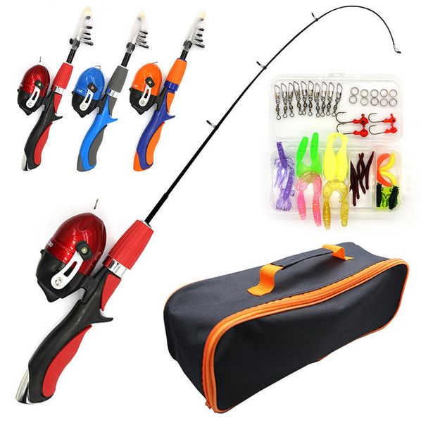 Crianças Pólo de Pesca Protable Telescópicos Haste de Pesca e Carretel Combo Kit com Spincast Fishingreels Endereço para Meninos Meninas Juventude