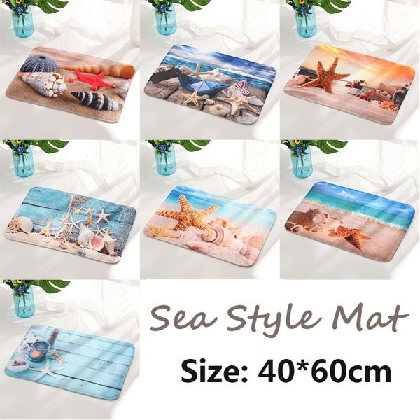 

sea style printing bath shower mat doormat beach starfish shell floor mat non-slip bedroom carpet soft tatami rug home decor