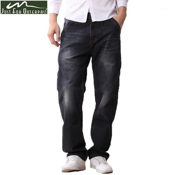 

men's jeans 2021 fashion brand anti-theft denim men mid waist straight cotton loose four season male pants1, Blue