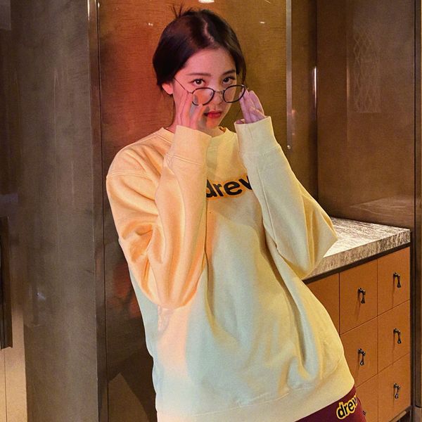 

new drew letter smiley face crew neck pullover sweater ouyang nana same milk yellow american for men and women, Black