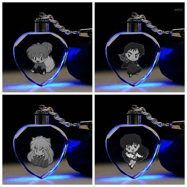 

inuyasha q version heart shaped anime led key chains keyring crystal toy keychain light keyholder gifts1, Silver