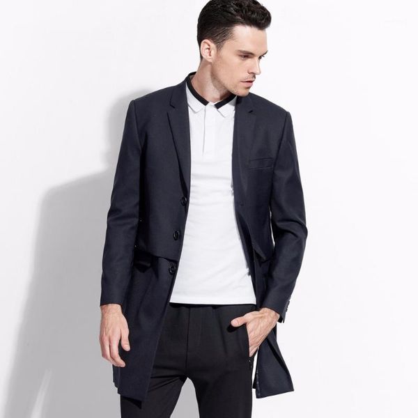 

brand men clothing fashion 2020spring autumn 80%wool slim fit men long black trench coat single breasted overcoat jacket1, Tan;black