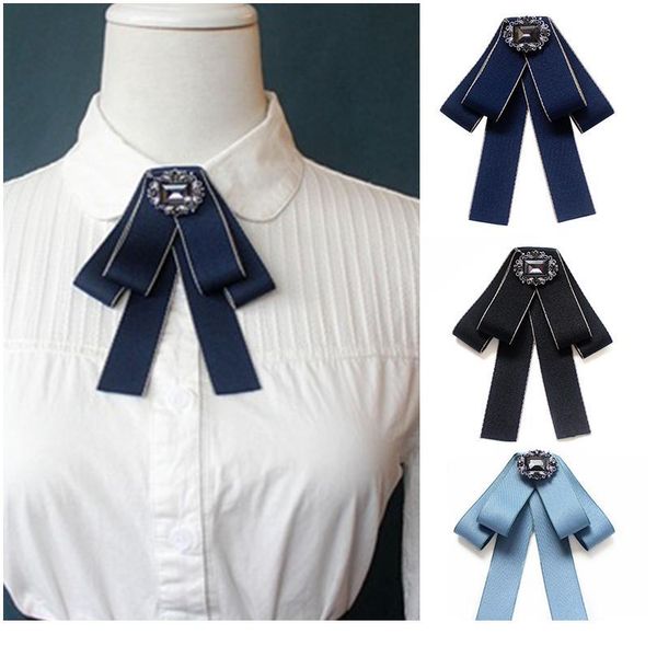 

female geometric ribbon bow tie for women square crystal pin shirt suit bowtie clothing jewelry acc qylrcv, Black;gray