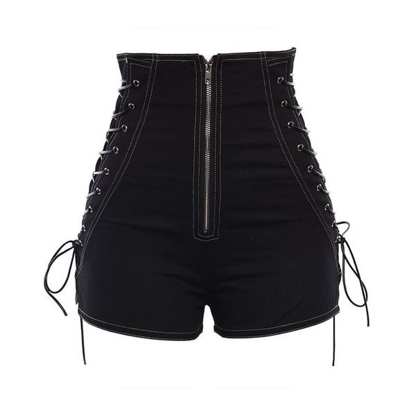 

rosetic pu leather women shorts casual gothic club punk hip hop straight thin high waist zipper black female summer shorts y200403, White;black