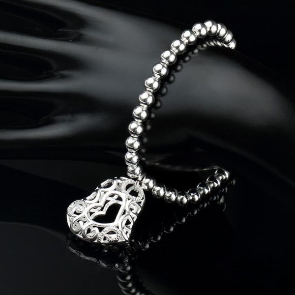 

charm bracelets hermosa hollow-out heart love gift 6mm beads bracelet for women wholesale beaded 8'', Golden;silver