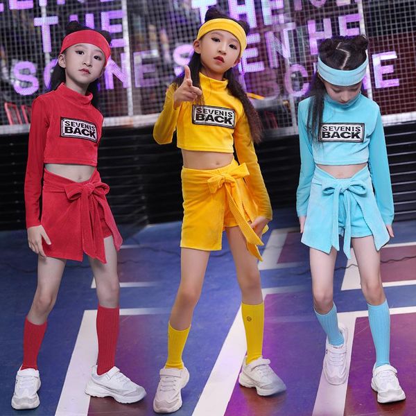 

stage wear girls heerleading costumes sports suit hip hop clothes kids jazz dance autumn and winter clothing performance vdb1162, Black;red