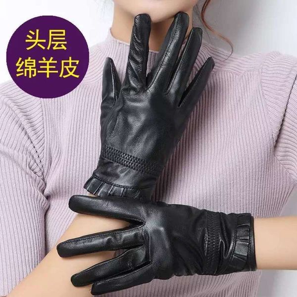 

sheepskin gloves women' leather cycling gloves warm and plush in winter cycling electric bicycle leather gloves thin, Blue;gray