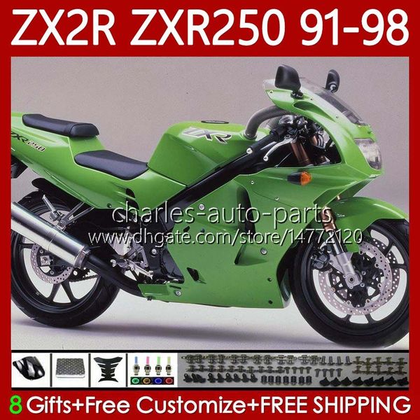 Комплект для тела для Kawasaki Ninja ZXR-250 ZX 2R 2 R R250 ZXR 250 глянцевый зеленый ZXR250 1991 1992 1993 1994 1995 1996 1996 1997 1998 85NO.69 ZX-R250 ZX-2R ZX2R 91 92 93 94 95 96 97 98
