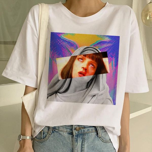 

pulp fiction movie funny print t shirt women mia harajuku ulzzang summer t shirt fashion virgin mary mia tshirt tees female, White