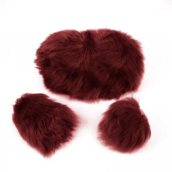 

3pcs pink soft long plush steering wheel cover gear shifter brake covers set1