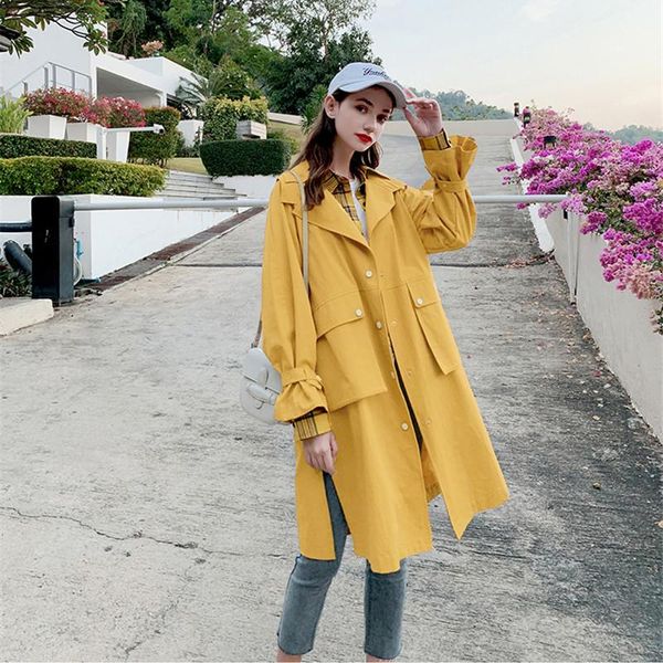 

women's trench coats windbreaker female 2021 casual loose coat bf wind fashion spring autumn tool long women v661, Tan;black