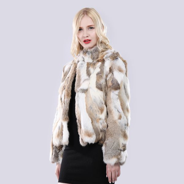 

winter women real rabbit fur jacket natural warm rabbit fur coat russian lady thick 100% genuine rabbit fur outerwear lj201204, Black