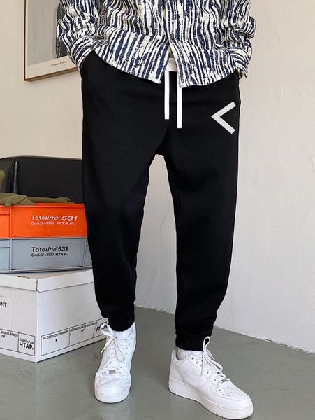 

men geo print drawstring waist sweatpants q8cf#, Black