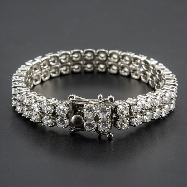 

europe and america ale hiphop jewelry 12mm 21cm stainless steel gold&silver plated 2 rows bling cz tennis bracelet for men, Black