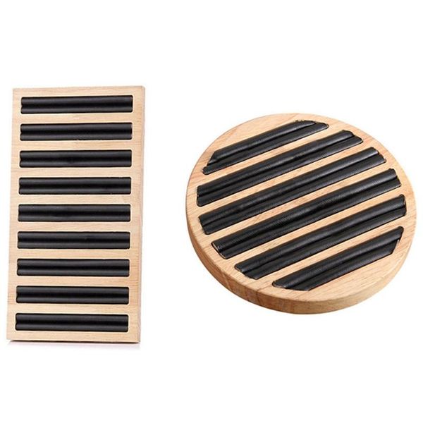 

1 pc rings display tray wooden round ring holder with rectangle bamboo pu leather tray ring display holder black, Pink;blue