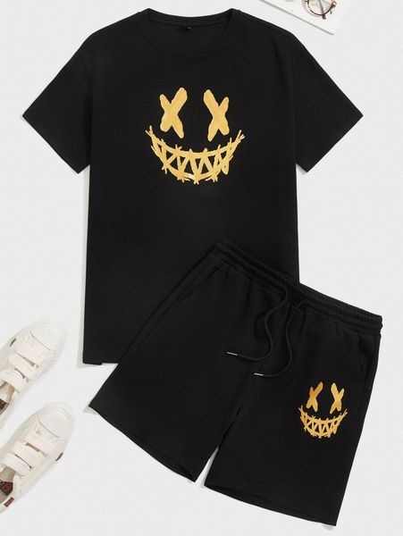 

men cartoon print tee & shorts set q3oo#, Gray