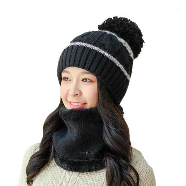 

women's fashion earflap ski hat scarf winter warm beanies scarves set for girls thick velvet bonnet femme skullies caps1, Blue;gray