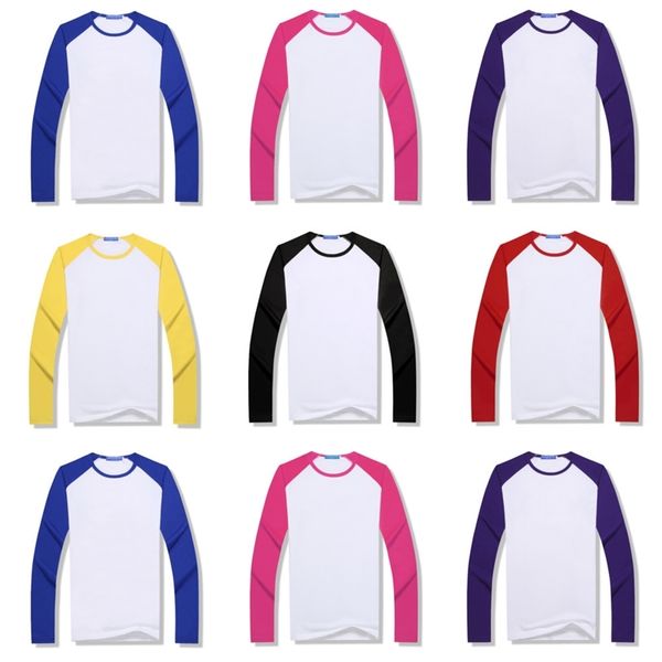 

sublimation blank t-shirt thermal heat transfer printing t shirt diy blouse tees for parent child patchwork raglan tshirt g10606, White