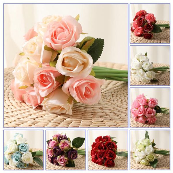 

decorative flowers & wreaths artificial rose wedding bouquet silk for home decor fake flower party decoration