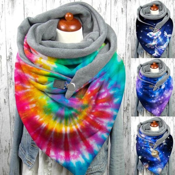 

scarves 4# 2021 fashion women warm scarf windproof tie-dye butterfly starry print wrap shawl casual, Blue;gray