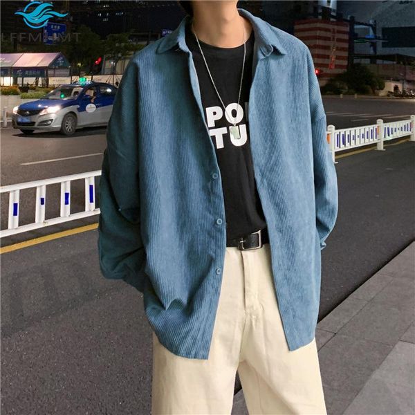

men's casual shirts spring ins fashion trends design men long sleeve button up all-match loose oversize korean couple leisure corduroy, White;black