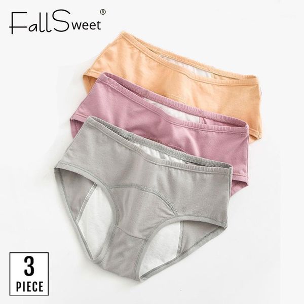 

fallsweet 3 pcs / lot period panties women physiological leak proof underwear menstrual mid waist briefs1, Black;pink