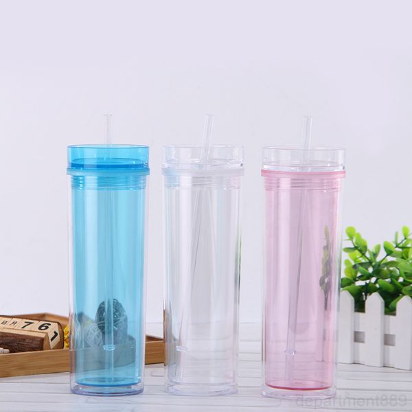 

15oz transparent double layer mug with straw creative tumblers new sport water bottle sealed leakproof plastic cup sea ship dhe2504