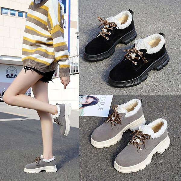 

women's cotton shoes fashion matte face new shoes lamb hair plus velvet casual short boots thick with women's booties, Black