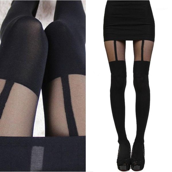 

2020 fashion women girls temptation sheer mock suspender tights pantyhose new arrival black pantyhose wholesale price1, Black;white