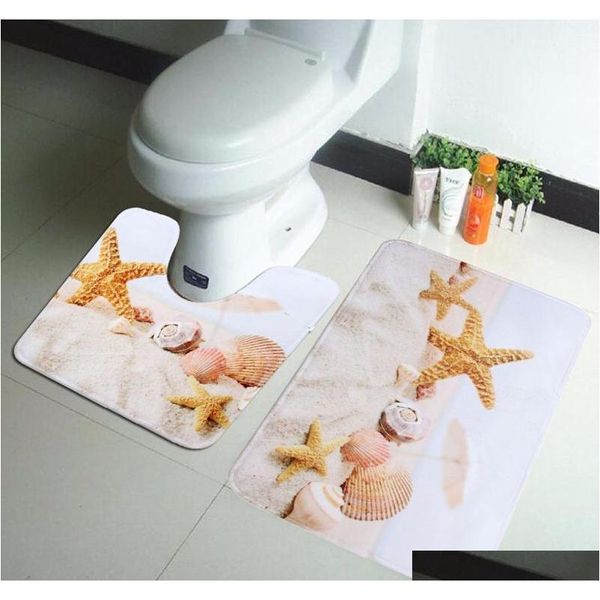 

wholesale-2 piece bathroom star fish and beach shells bath mat contour slip carpet pedestal rug non-slip qylock sweet07