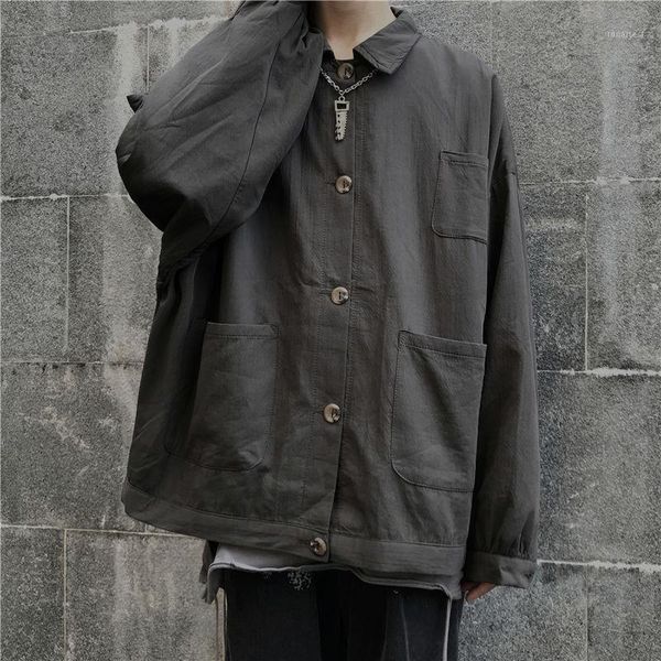 

autumn thin jacket men's fashion solid color casual cotton jacket men streetwear loose hip-hop multi-pocket tooling jackets mens1, Black;brown