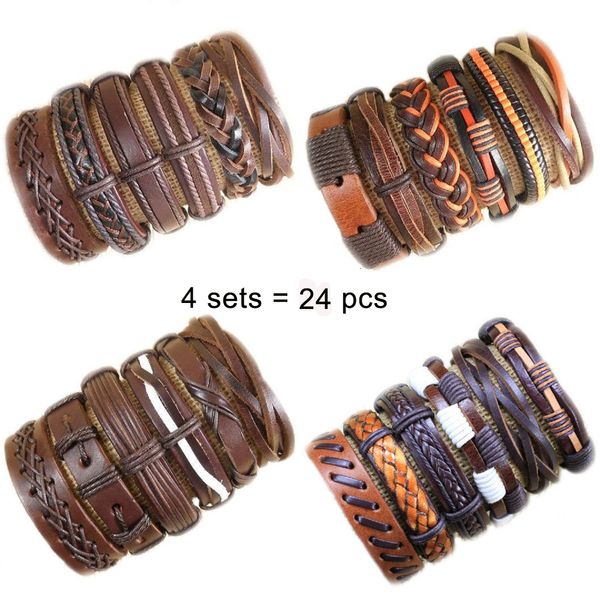 

factoryplzv4 pcs sets/24 leather styles handmade bracelet mix cuff wristband bangle men's women's jewelry gift dp3